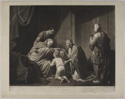 Jacob Blessing Ephraim and Manasseh mezzotint print, 1778