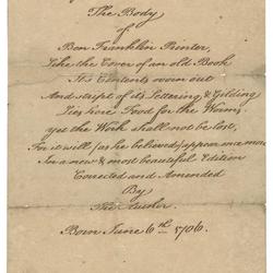 Benjamin Franklin's Epitaph written by himself, before 1790
