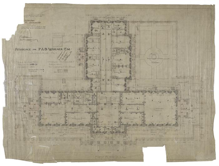 Horace M. Trumbauer architectural plans for the P.A.B. Widener Residence, 1897-1914