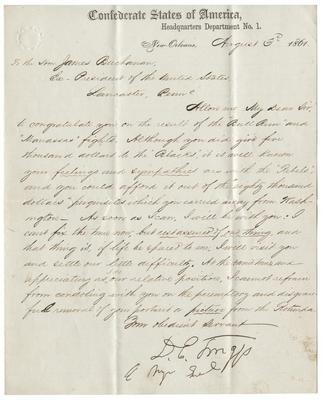 David E. Twiggs letter to James Buchanan, 1861 [August]