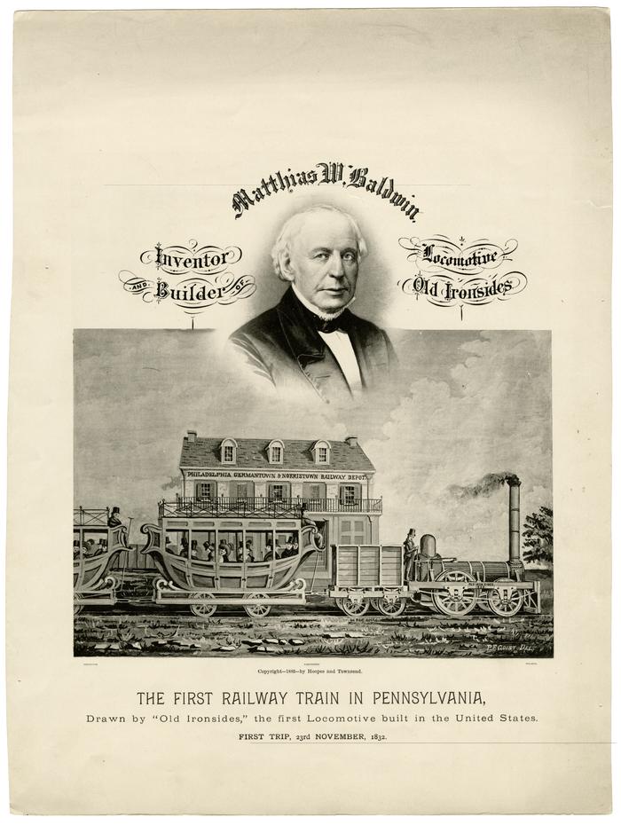 The First Railway Train in Pennsylvania Matthias W. Baldwin print collage, 1883