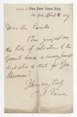 C. A. Dana correspondence with Uriah Painter, April to December 1869