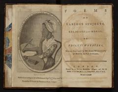 Phillis Wheatley's Poems on Various Subjects, Religious and Moral cover and frontispiece, 1773