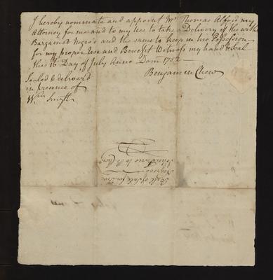 John Faris [Faries] Bill of Sale for Five Negroes, 1752