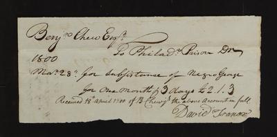 Benjamin Chew payment to Philadelphia prison for "Negro George" fees, 1800
