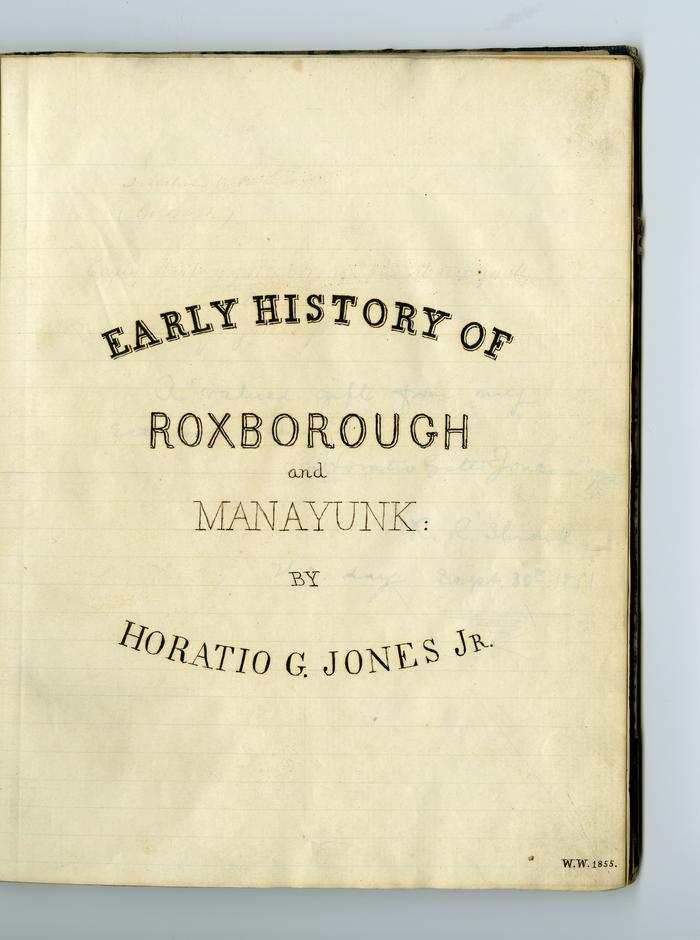 Early history of Roxborough and Manayunk, 1855 