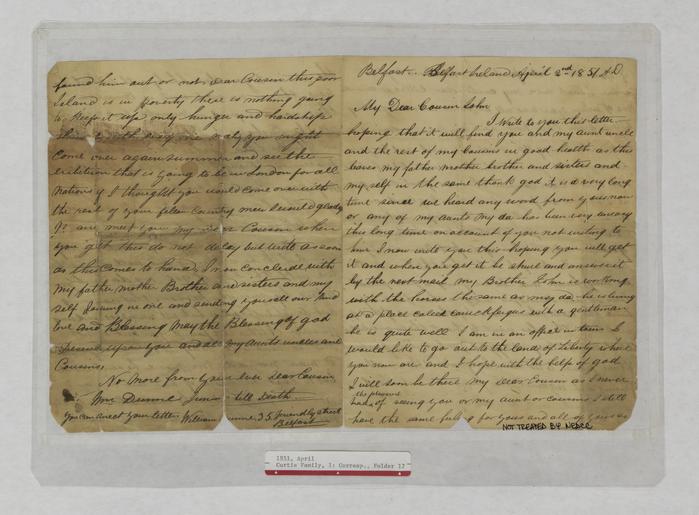 William Dunne letter to John Curtis, April 2, 1851