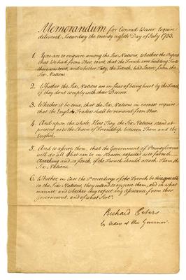 Richard Peters to Conrad Weiser: Memorandum (July 28, 1753)