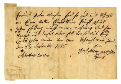 G. Gotshall: Note (September 3, 1755); Conrad Weiser to Richard Peters (October 2, 1755)