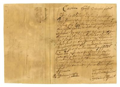 Frederick Smith [Schmidt] letter to Christian Busse with list of gun recipients from N. Kintzer's wagon, 1757