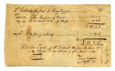 Friederich Weiser: Receipt (June 1, 1757); James Patterson to Conrad Weiser (June 2, 1757)