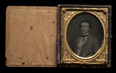 Young man with a high collar and narrow bow tie ambrotype, undated