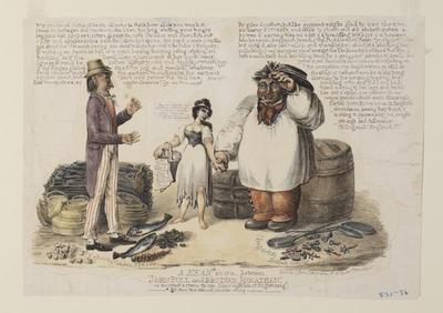 Kean Shave between John Bull and Brother Jonathan political cartoon, 1853-1856