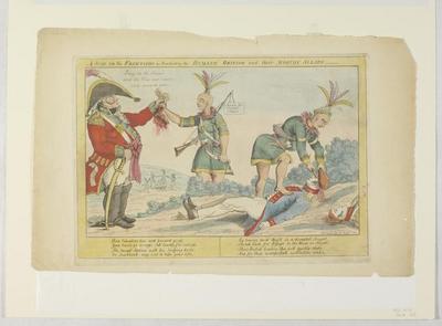 Scene on the Frontiers as Practiced by the Humane British and their Worthy Allies political cartoon, 1812