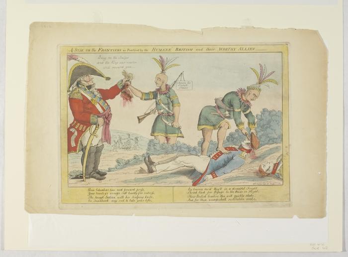 Scene on the Frontiers as Practiced by the Humane British and their Worthy Allies political cartoon, 1812