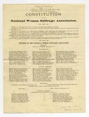 Constitution of the National Woman Suffrage Association with note from Susan B. Anthony, 1847