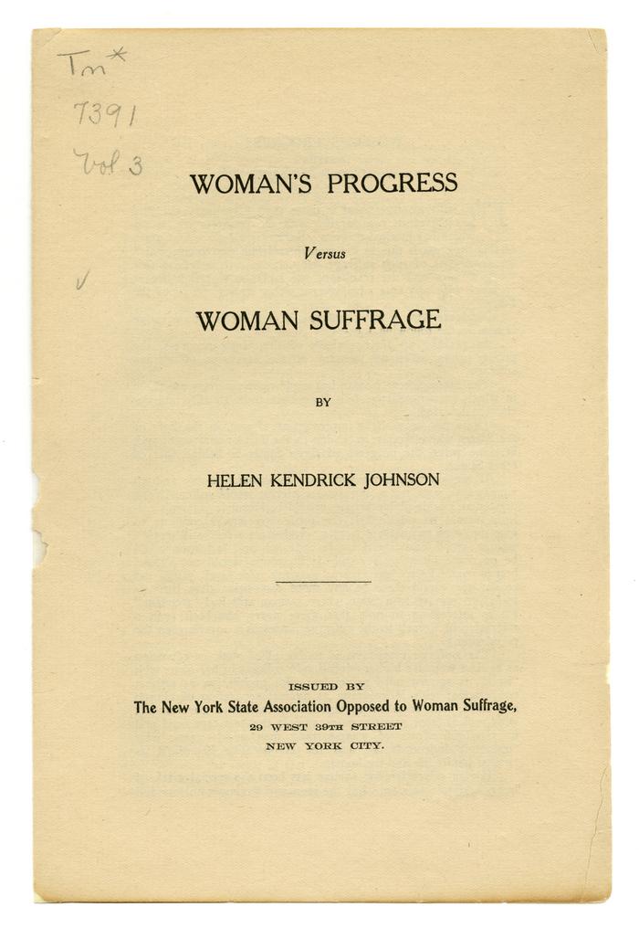 Woman's Progress versus Woman Suffrage pamphlet, 1905