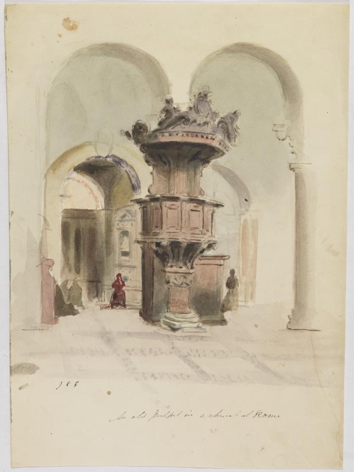 Old pulpit in a church at Rome watercolor, undated