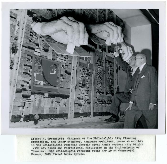 Albert M. Greenfield and Oskar Stonorov, Giant Hands Replaces Blight Panorama