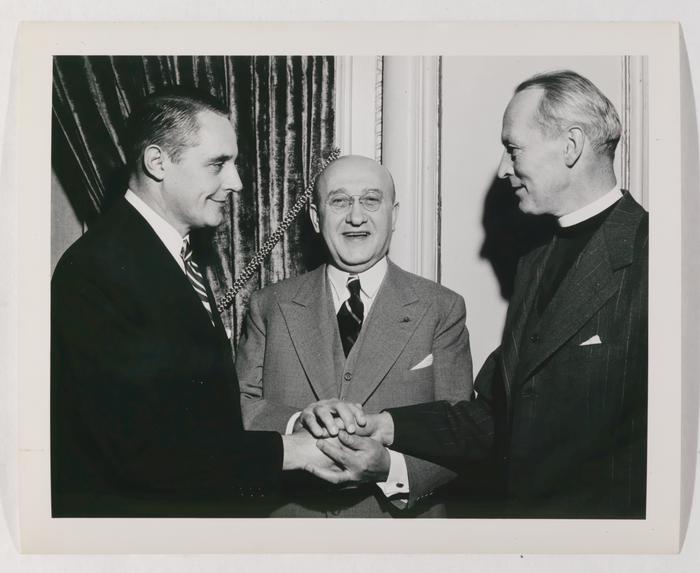 Richardson Dilworth, Albert M. Greenfield, and unidentified clergyman photograph, undated