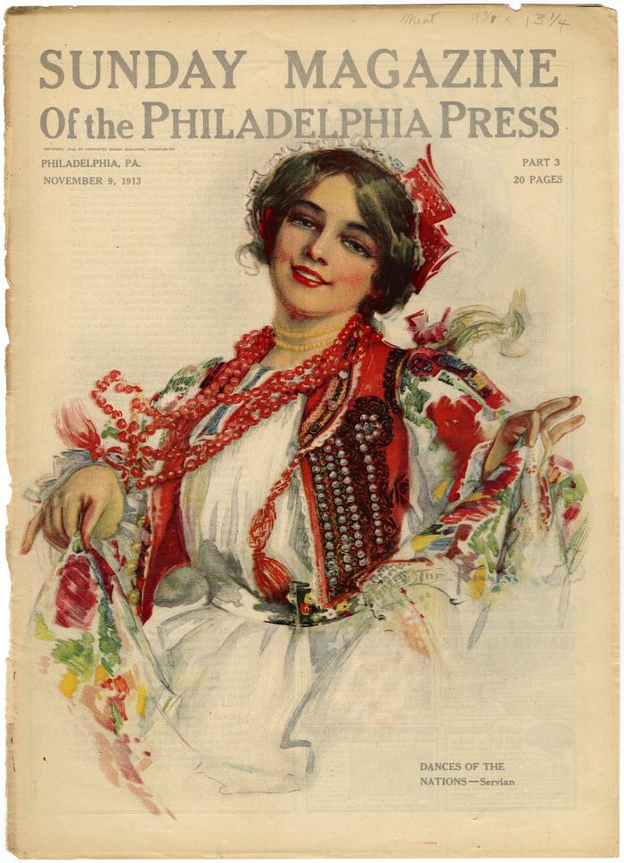 Magazine cover, Sunday Magazine of the Philadelphia Press, Dances of the Nations--Servian