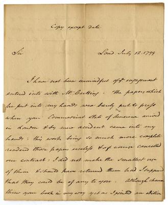 Joseph Johnson letter to Tench Coxe, 1799