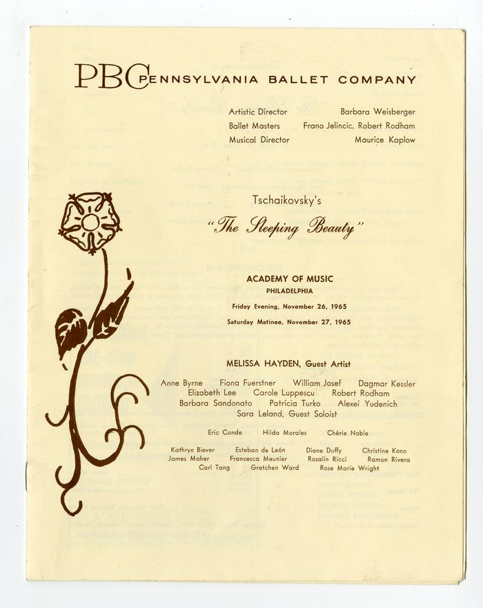 Pennsylvania Ballet program for Tschaikovsky's[sic] "Sleeping Beauty"