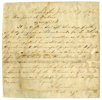 Letter from Abraham Lincoln to Jesse K. Dubois