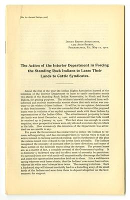 Action of the Interior Department in Forcing the Standing Rock Indians to Lease Their Lands to Cattle Syndicates, 1902