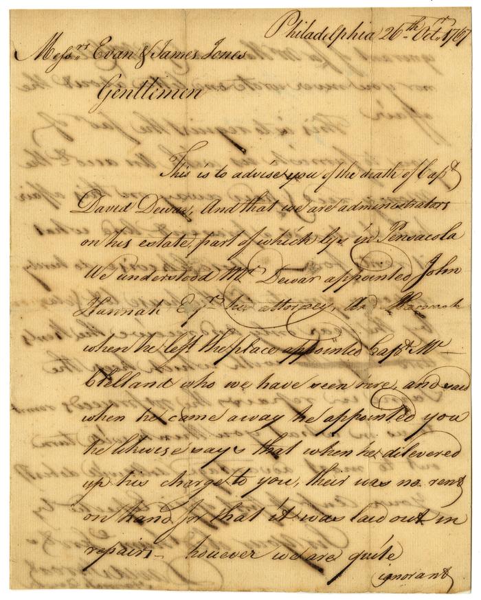  David Sproat letter to Evan and James Jones, October 26, 1767