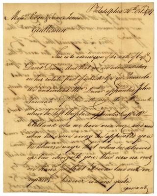  David Sproat letter to Evan and James Jones, October 26, 1767