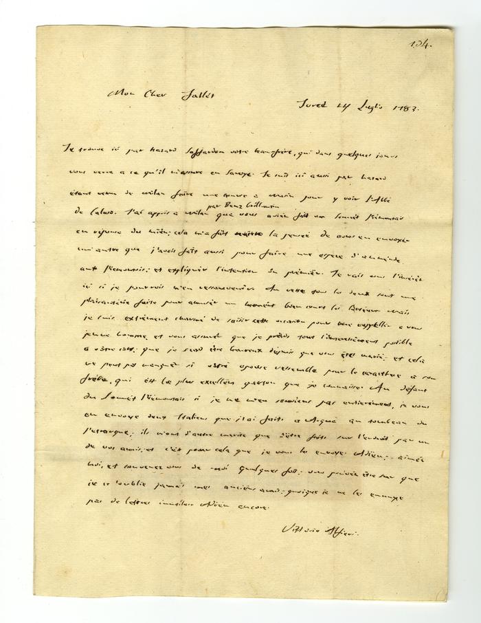 Vittorio Alfieri letter to Marquis Fallet 