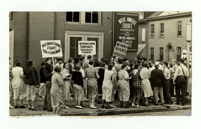 Strikers picketing Wide Awake Shirt Company in Reading, PA