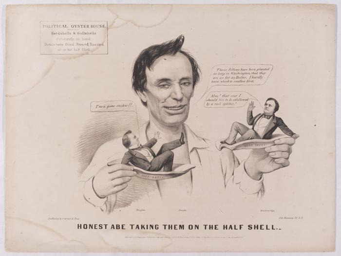 Honest Abe Taking Them on the Half Shell political cartoon, 1861