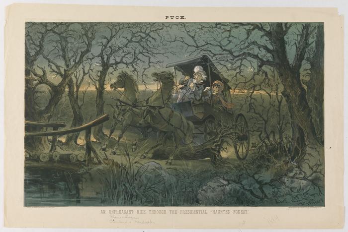 Unpleasant Ride Through the Presidential Haunted Forest political cartoon, 1884