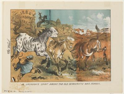 A. Jackson's Spirit Among the Old Democratic War Horses political cartoon, 1882