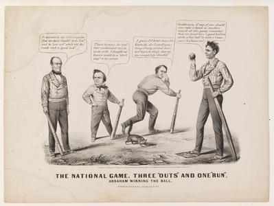 National Game. Three "Outs" and One "Run". political cartoon, 1860