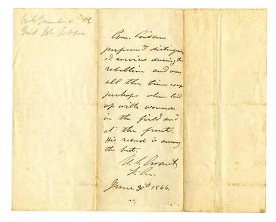 Ulysses S. Grant testimonial of John Gibbon, 1866