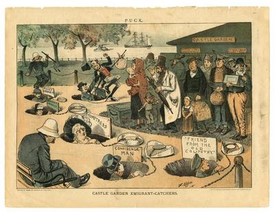 Castle Garden Emigrant-Catchers political cartoon, 1882