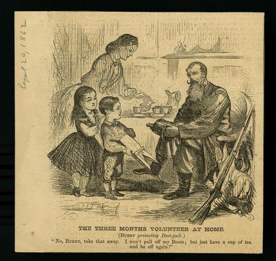 Three Months Volunteer at Home political cartoon, 1862