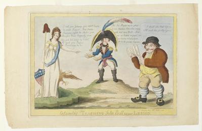 Columbia Teaching John Bull his New Lesson political cartoon, 1813