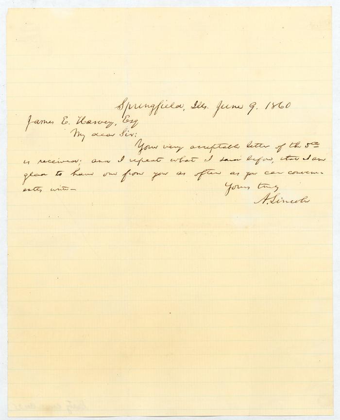 Abraham Lincoln to James E. Harvey