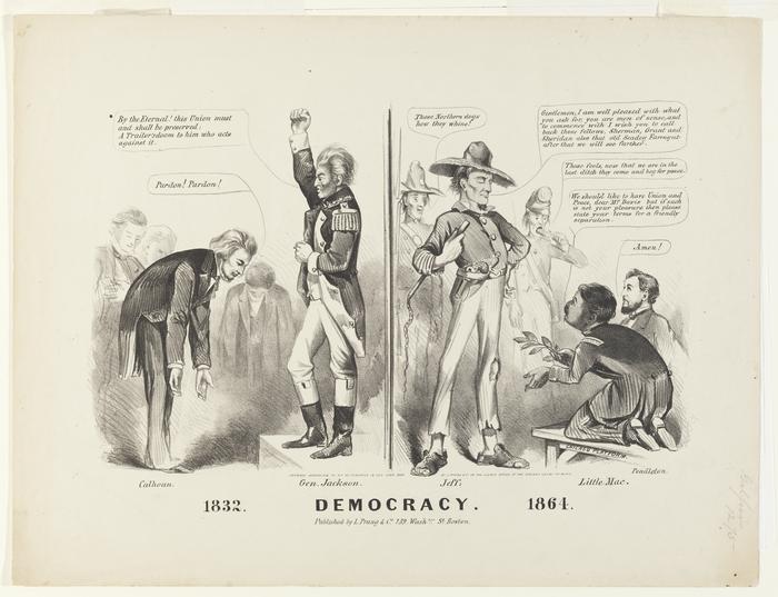 Democracy: 1832, 1864 political cartoon, 1864