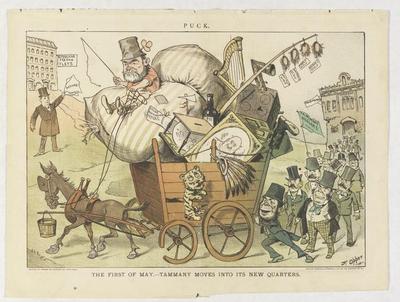 First of May.—Tammany Moves Into Its New Quarters political cartoon, 1882