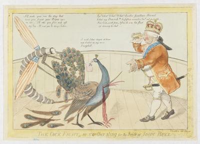 Cock Fight or Another Sting for the Pride of John Bull political cartoon, circa 1813