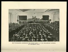 John Wanamaker addressing the Store Family at the opening of University Hall print, 1915