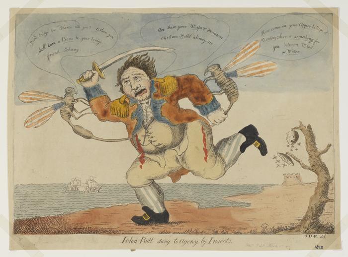 John Bull Stung to Agony by Insects political cartoon, 1813