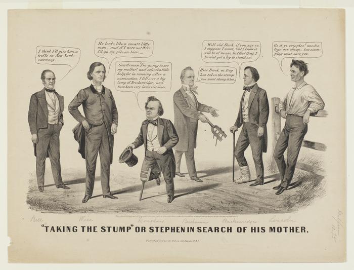 Taking the Stump or Stephen in Search of His Mother political cartoon, circa 1860