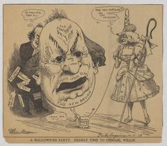 A Hallowe'en Party. Nearly Time to Unmask, Willie political cartoon, 1908