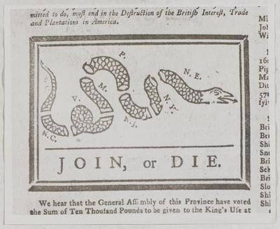 JOIN, or DIE political cartoon, 1754